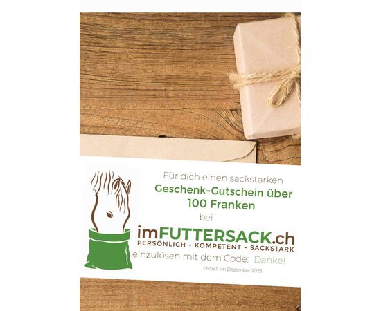 Geschenk-Gutschein 20 Fr. – imFUTTERSACK.ch Pferdefutter & Pflege