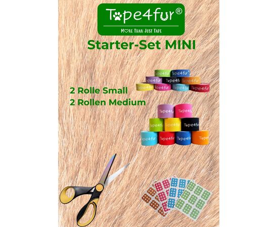 Tape4Fur® Starter-Set MINI: 2x Small, 2x Medium, Schere & Gittertapes S. Einstieg ins Tiertaping für Pferd & Hund. Bei imFUTTERSACK bestellen.